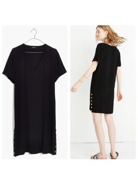 Madewell Side-Button Easy Dress in Black Size Large Knee Length Relaxed Fit
